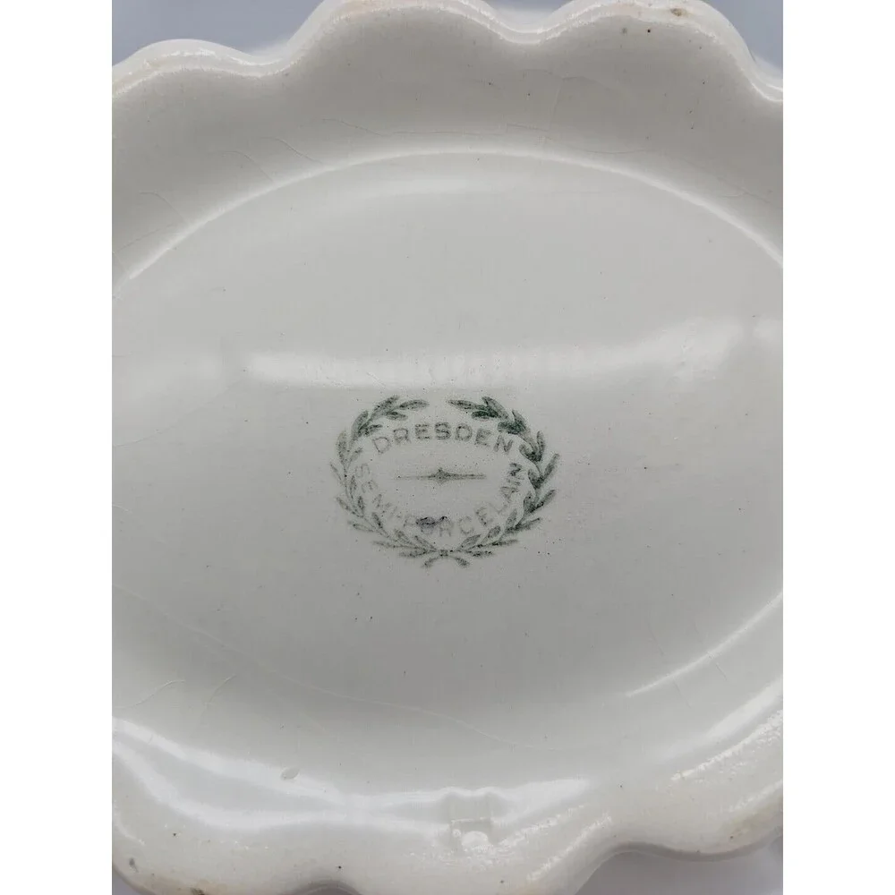 Vintage Dresden Semi Porcelain Two Handle Serving Bowl Rosesand Gold Trimmed